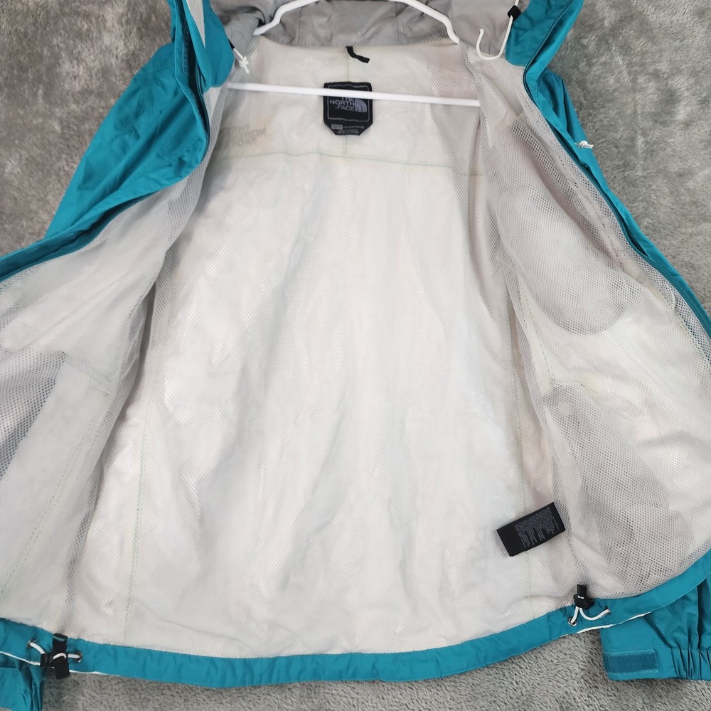 The North Face Jacket Womens XS Teal Blue White Hooded Windbreaker Mesh Lined - Picture 10 of 14